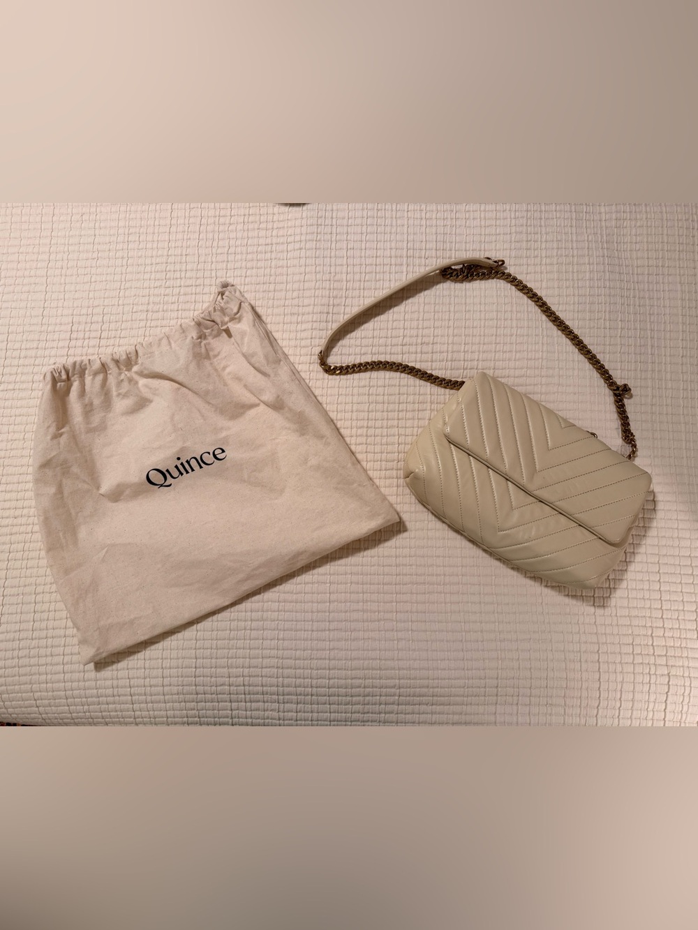 Quince Quilted Chevron Crossbody Bag in Cream